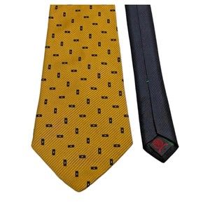 Vintage Tommy Hilfiger Yellow Gold 100% Silk Neck Tie Blue Green Made in USA